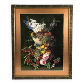 Grand pastel signé Annie Faure, nature morte aux fleurs et aux fruits