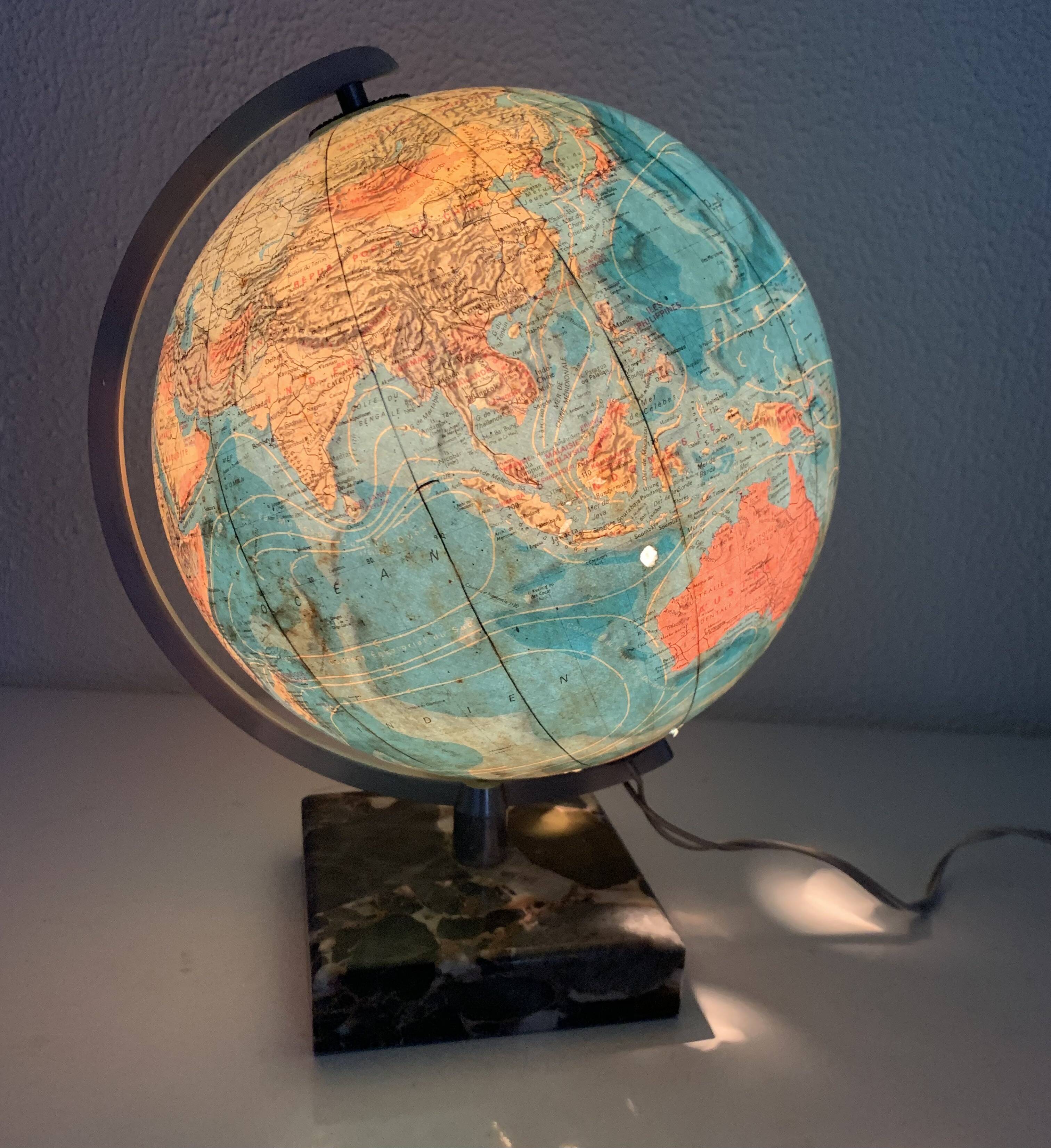 Vintage 1976 terrestrial globe by Taride, glass and marble world map - 30 cm