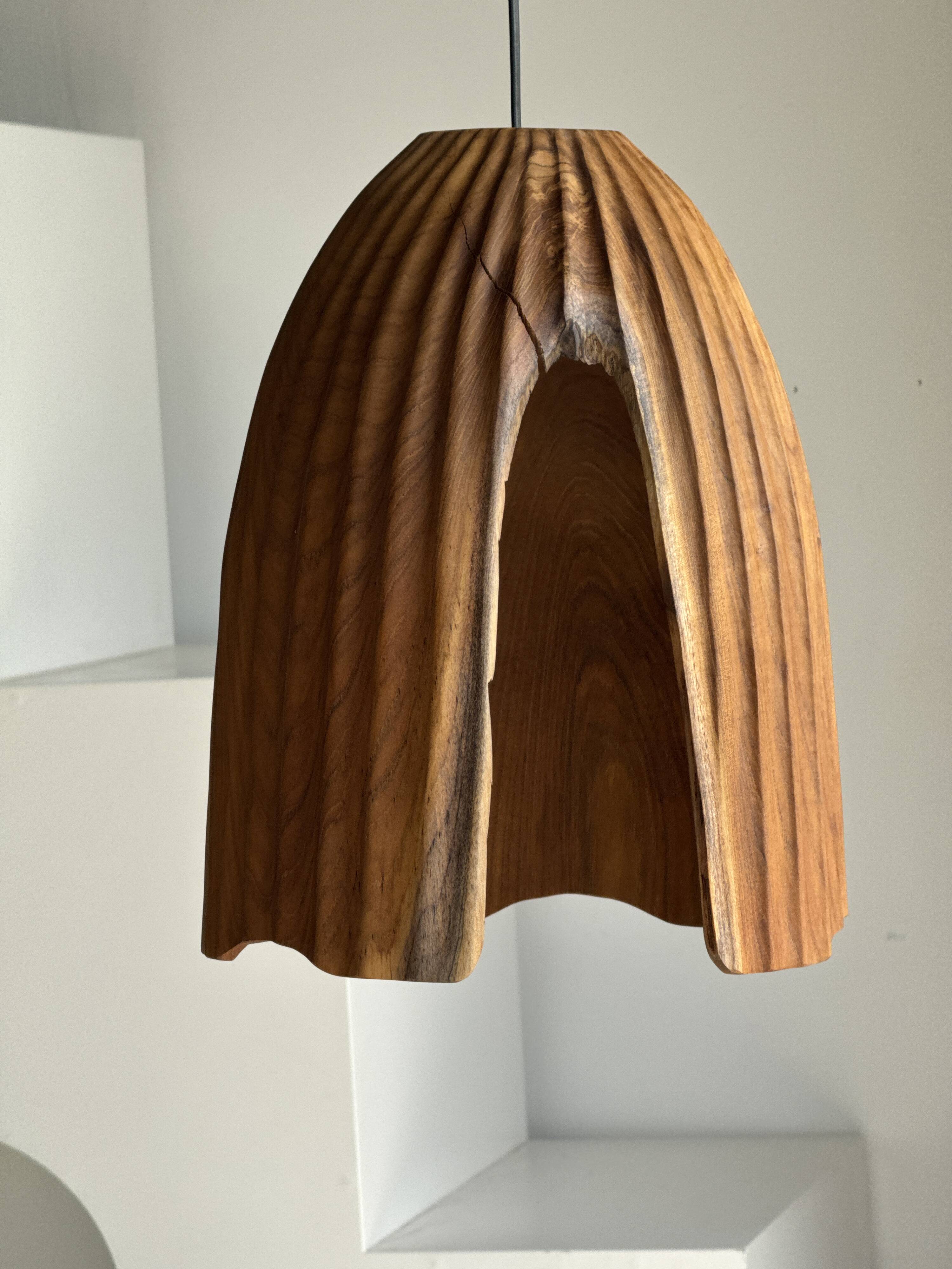 Large suspension or lampshade in organic natural teak, tubular H40 D30.