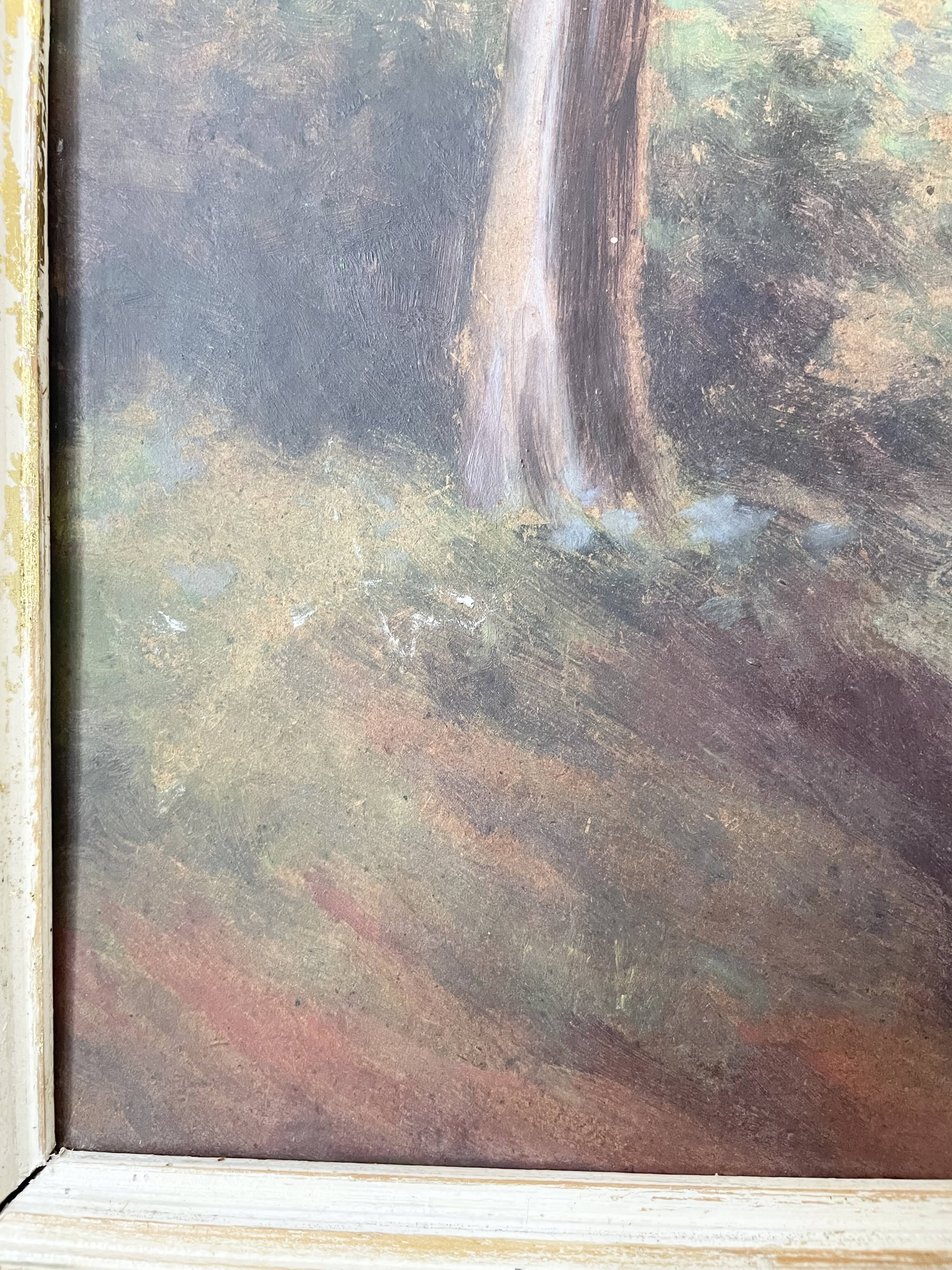 Antique painting of a forest landscape signed S.Gautier