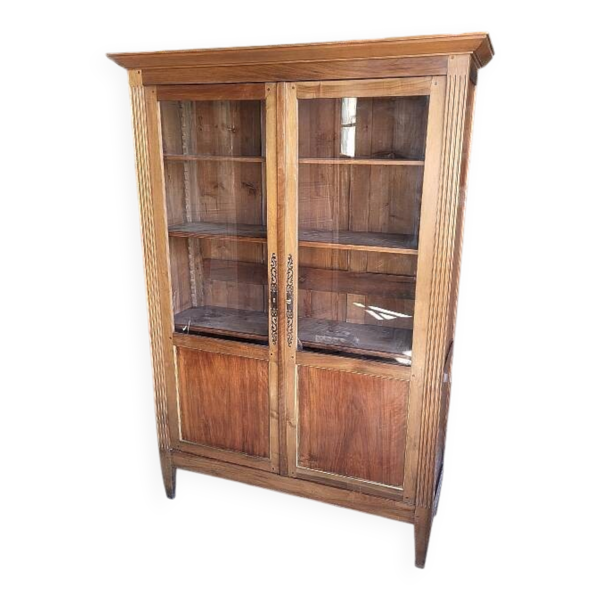 Bibliotheque vitrine style louis xvi 2 portes en noyer
