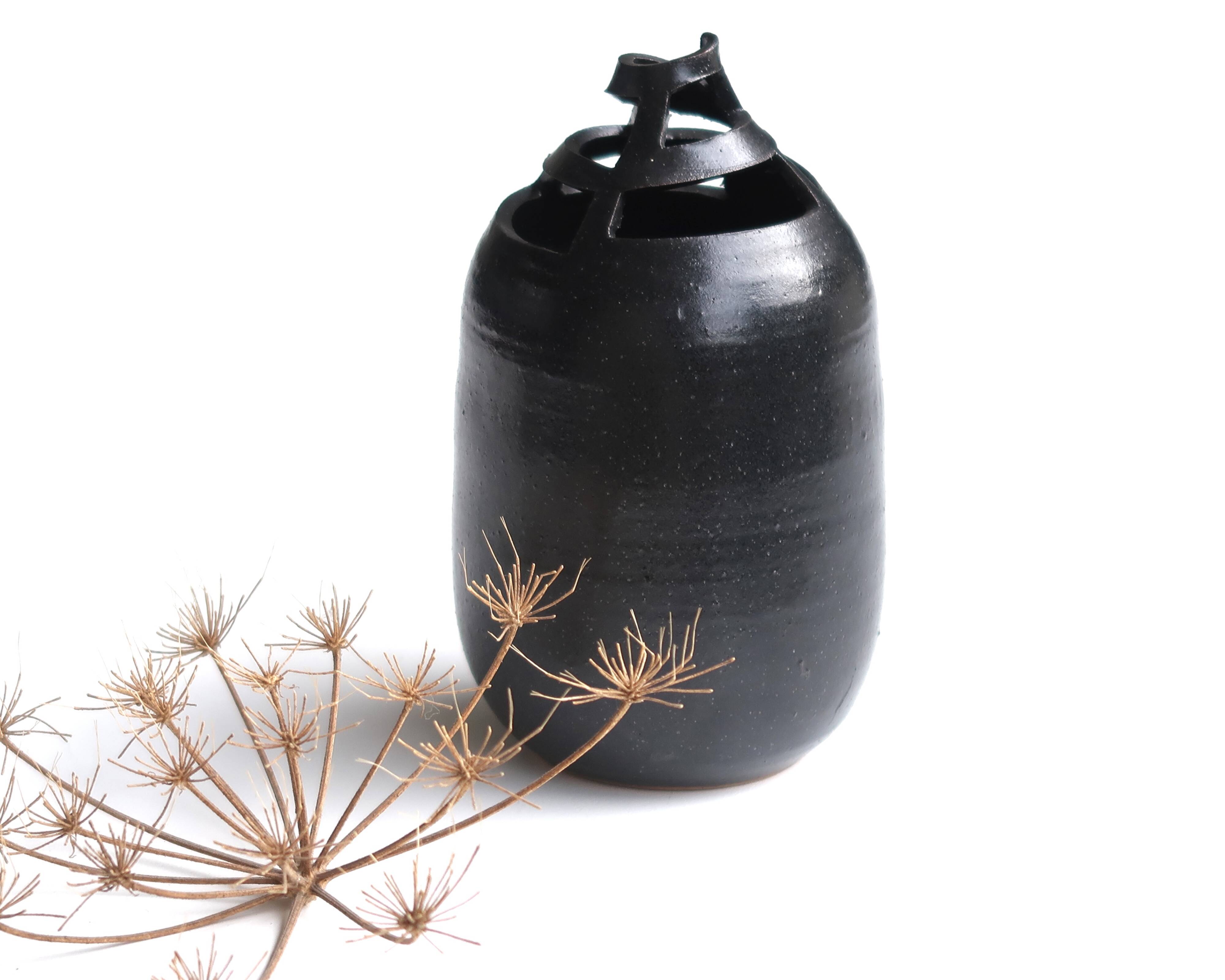 Black sculptural ceramic vase, 1970s