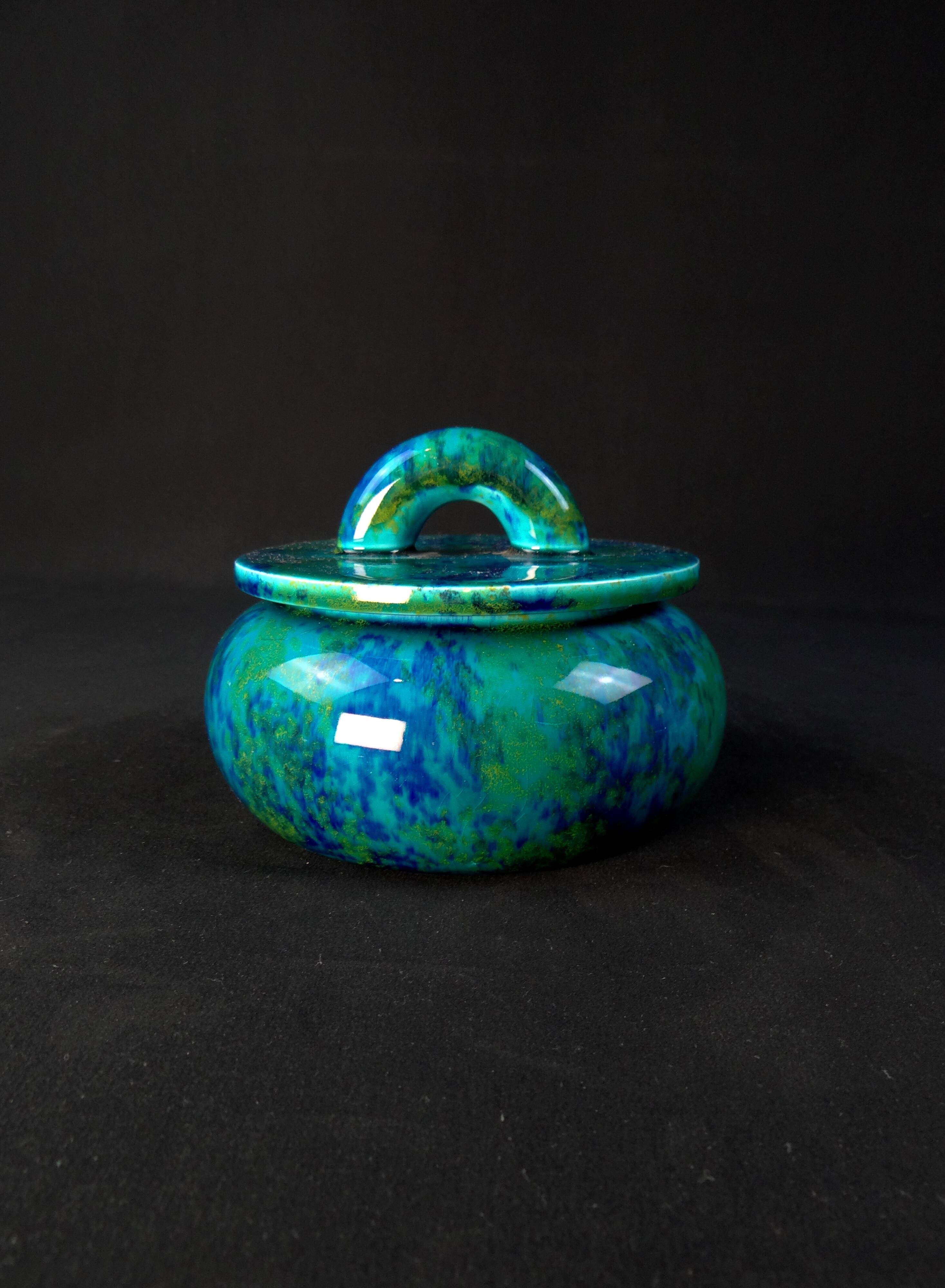 Paul milet (1870-1950) sèvres, turquoise blue bonbonnière, art deco period
