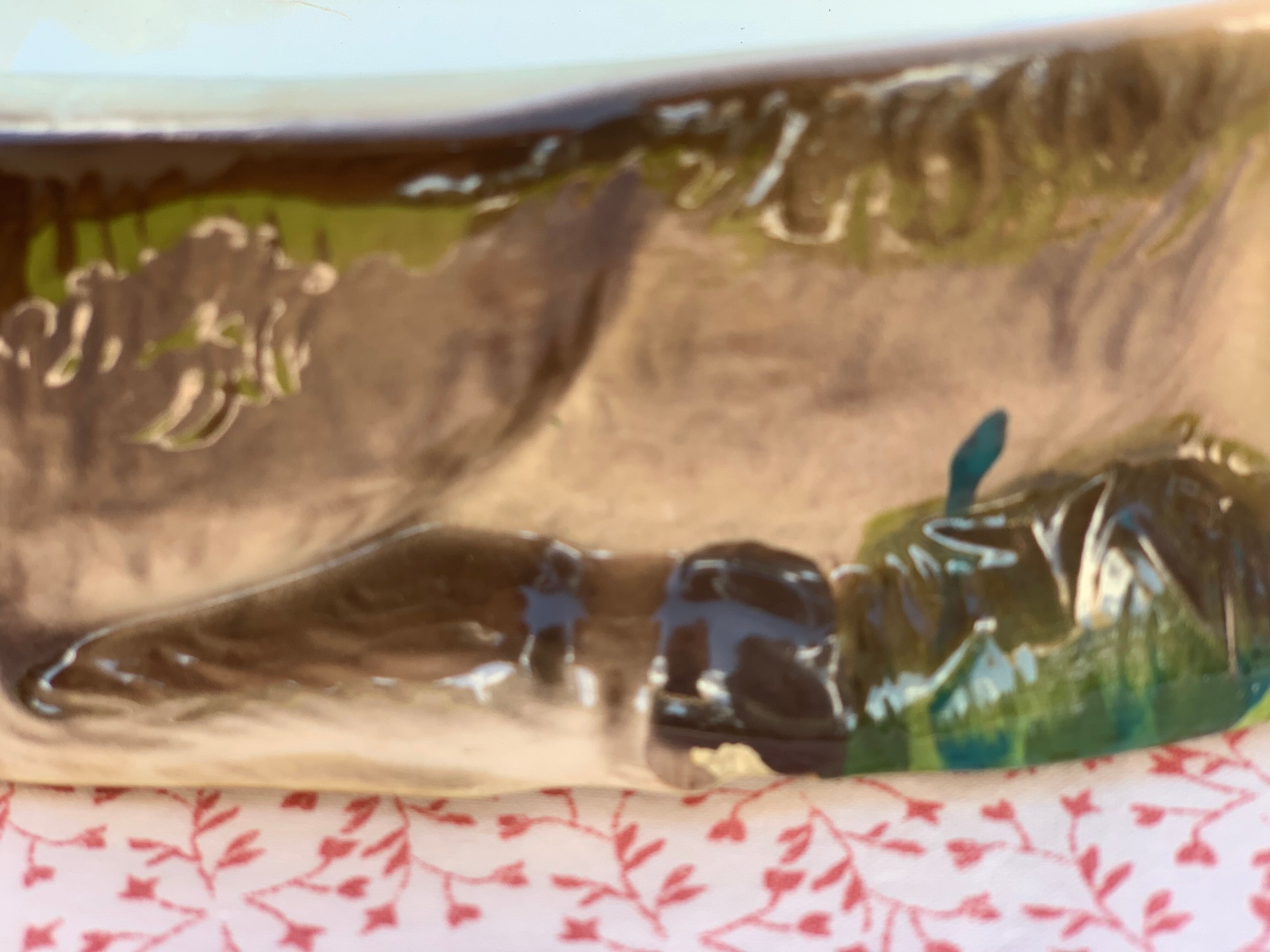 Ancient zoomorphic terrine in the shape of a deer, enamelled earthenware, Caugant