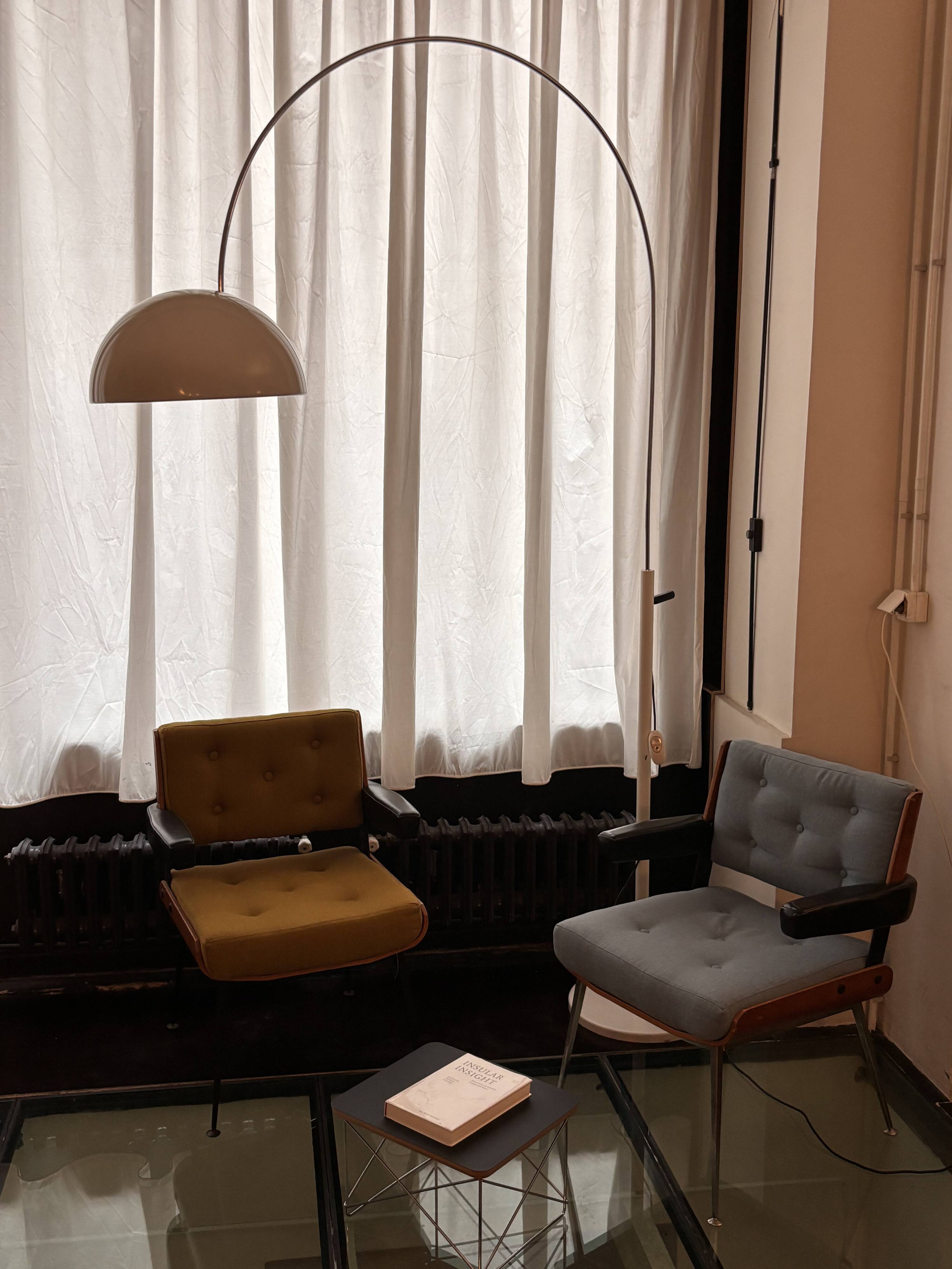 Arco Cut Floor Lamp Joe Colombo for Oluce White Chrome Vintage Design