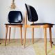 Pair of vintage 1960 chairs – Tapered legs & Black faux leather