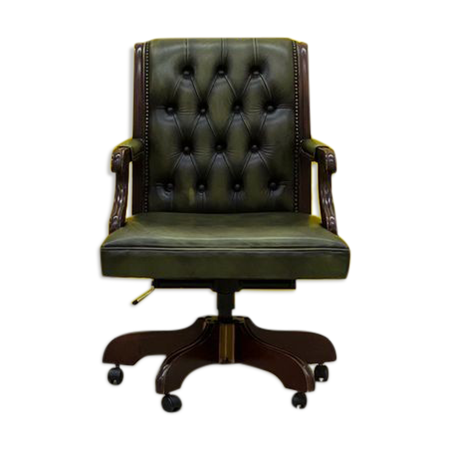 Vintage Green Leather Chesterfield Gainsborough Swivel Desk Chair