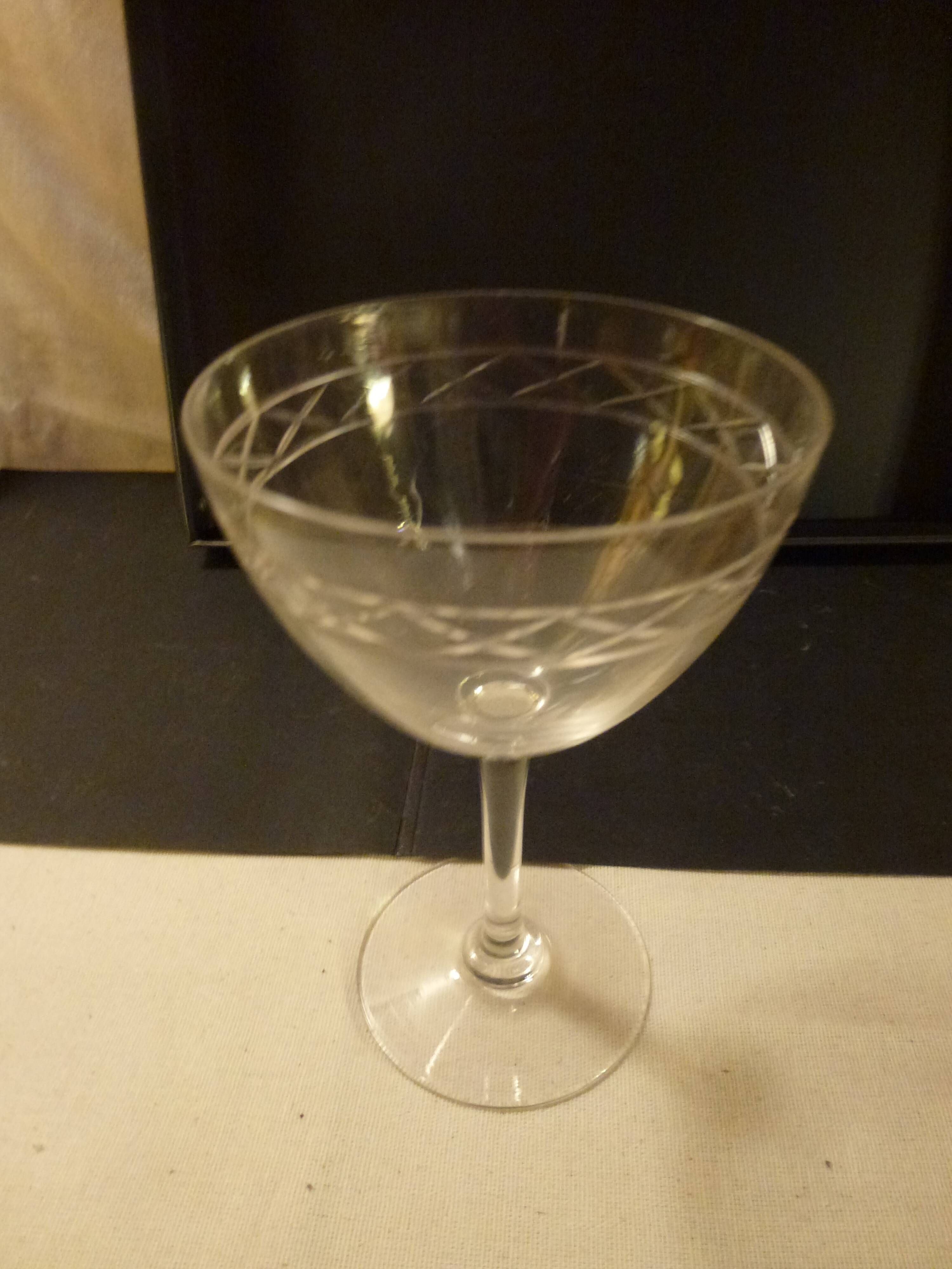 Set of 6 vintage engraved crystal champagne glasses