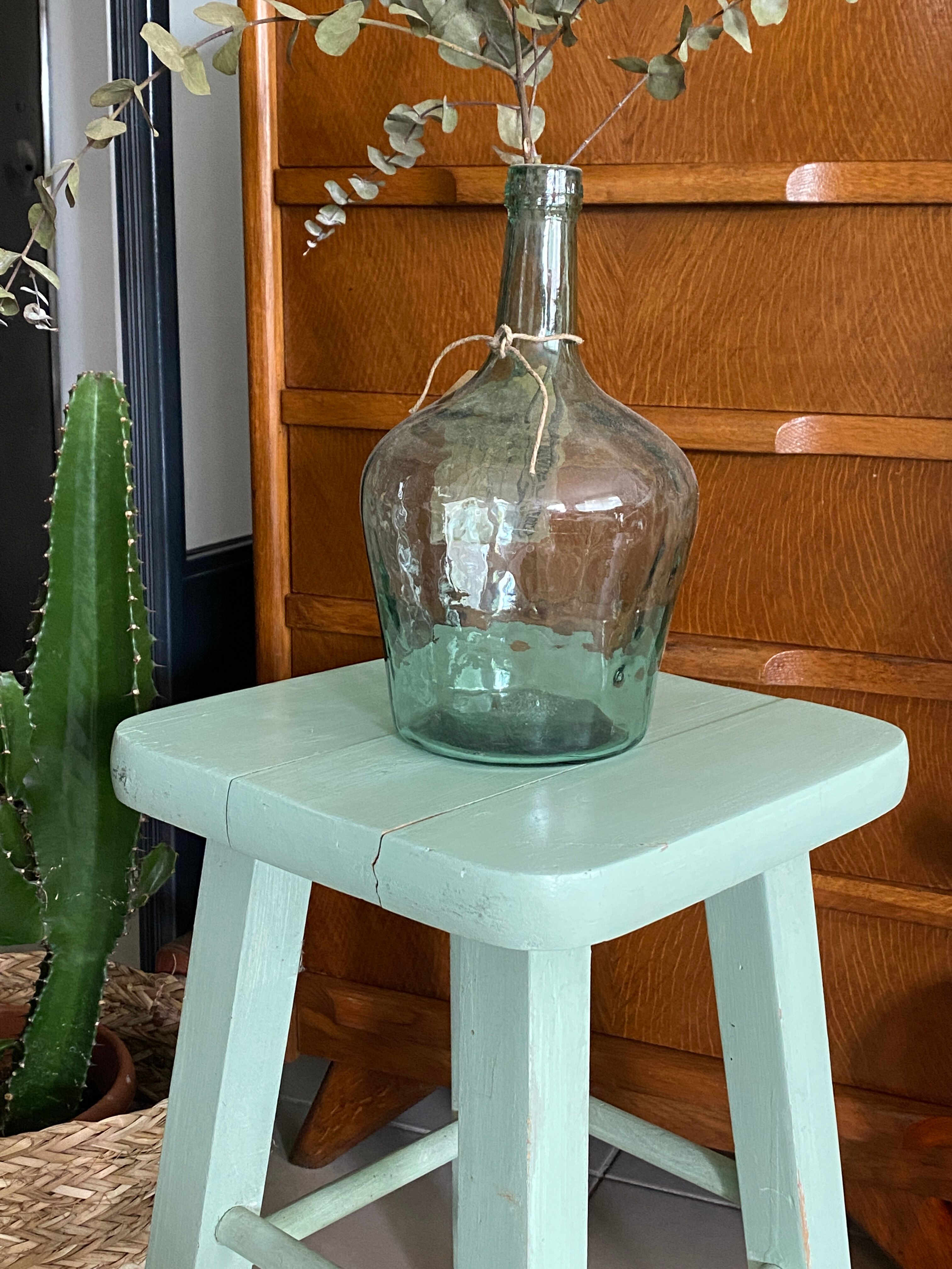 Old almond green wooden stool
