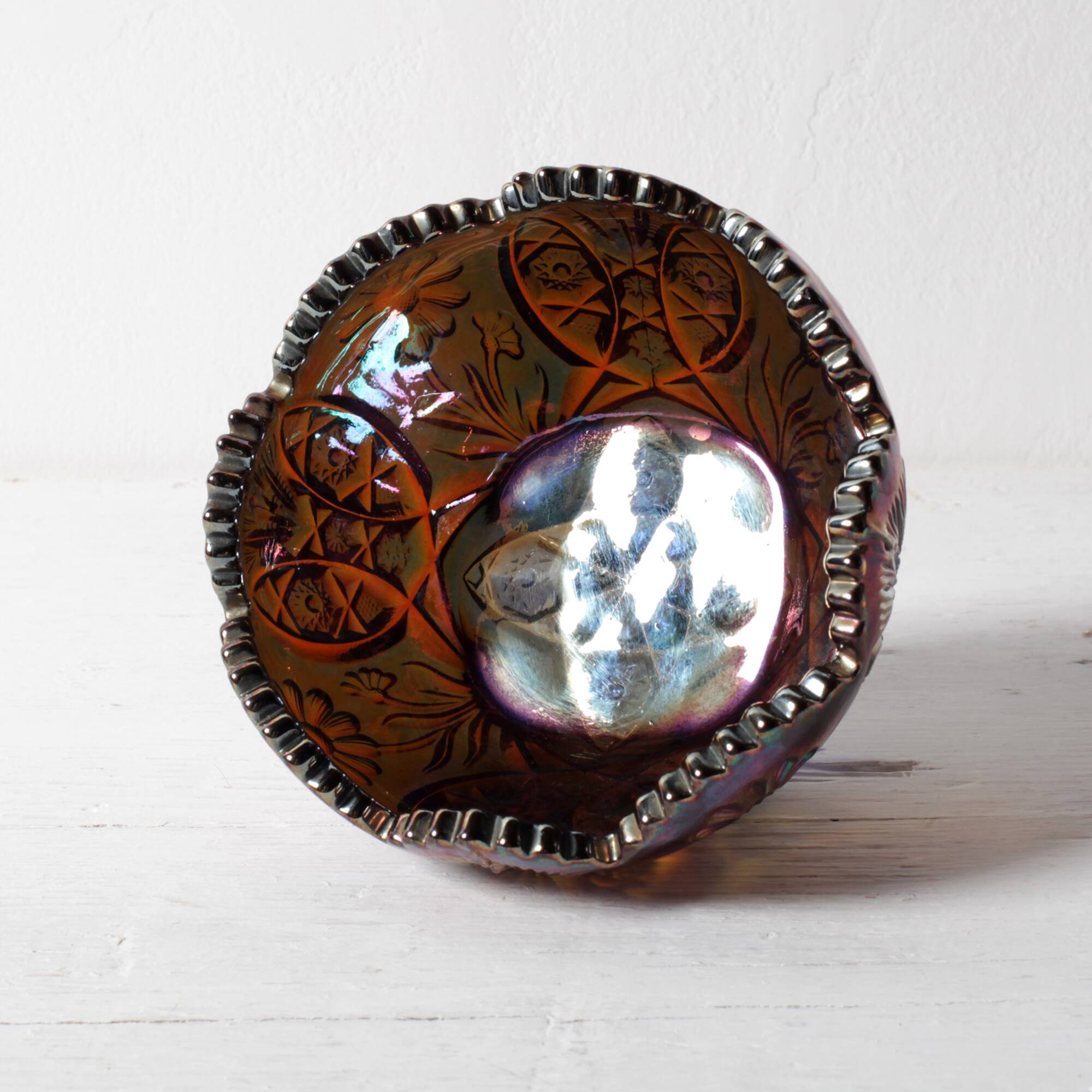 Carnival Glass Bowl / Iridescent Sunk Daisy Pattern / Eda Glasbruk / Sweden