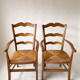Paire de Fauteuils de campagne paillés