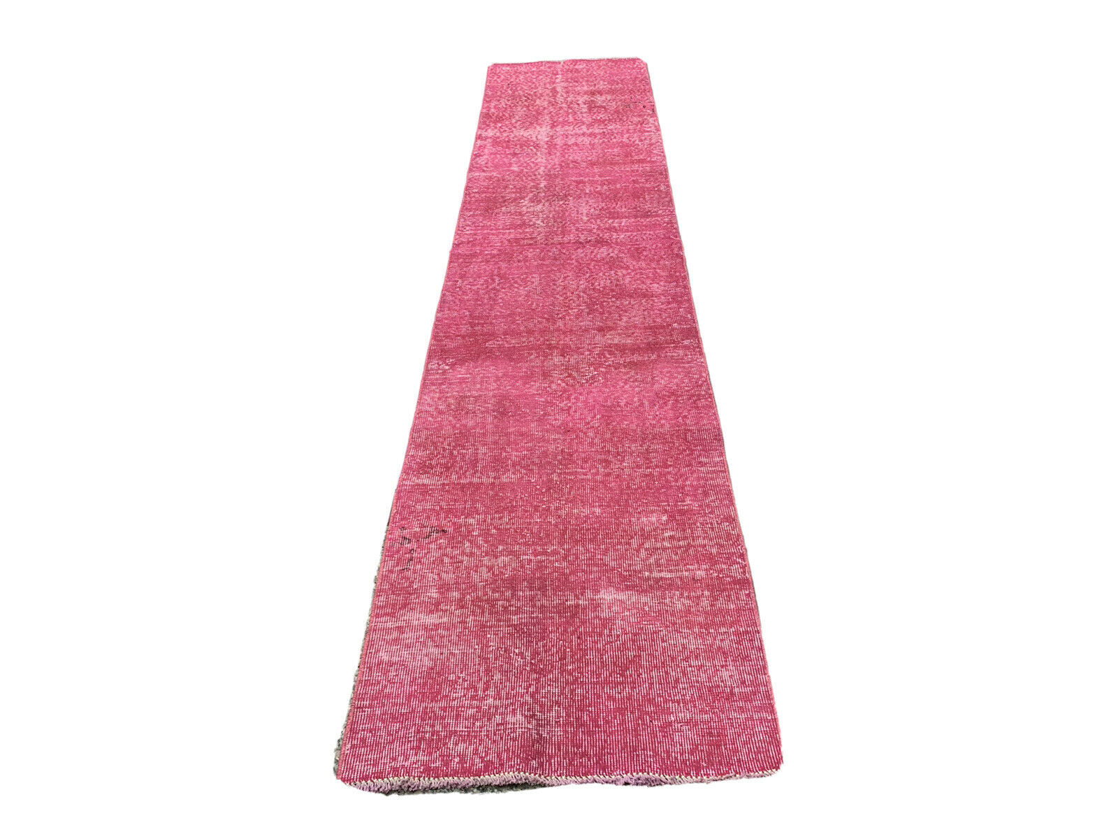 Distressed Turkish Narrow Runner 336 X 71 cm Wool Vintage rug, Over-dyed Pink