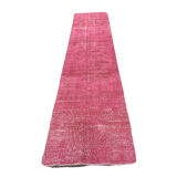 Distressed Turkish Narrow Runner 336 X 71 cm Wool Vintage rug, Over-dyed Pink
