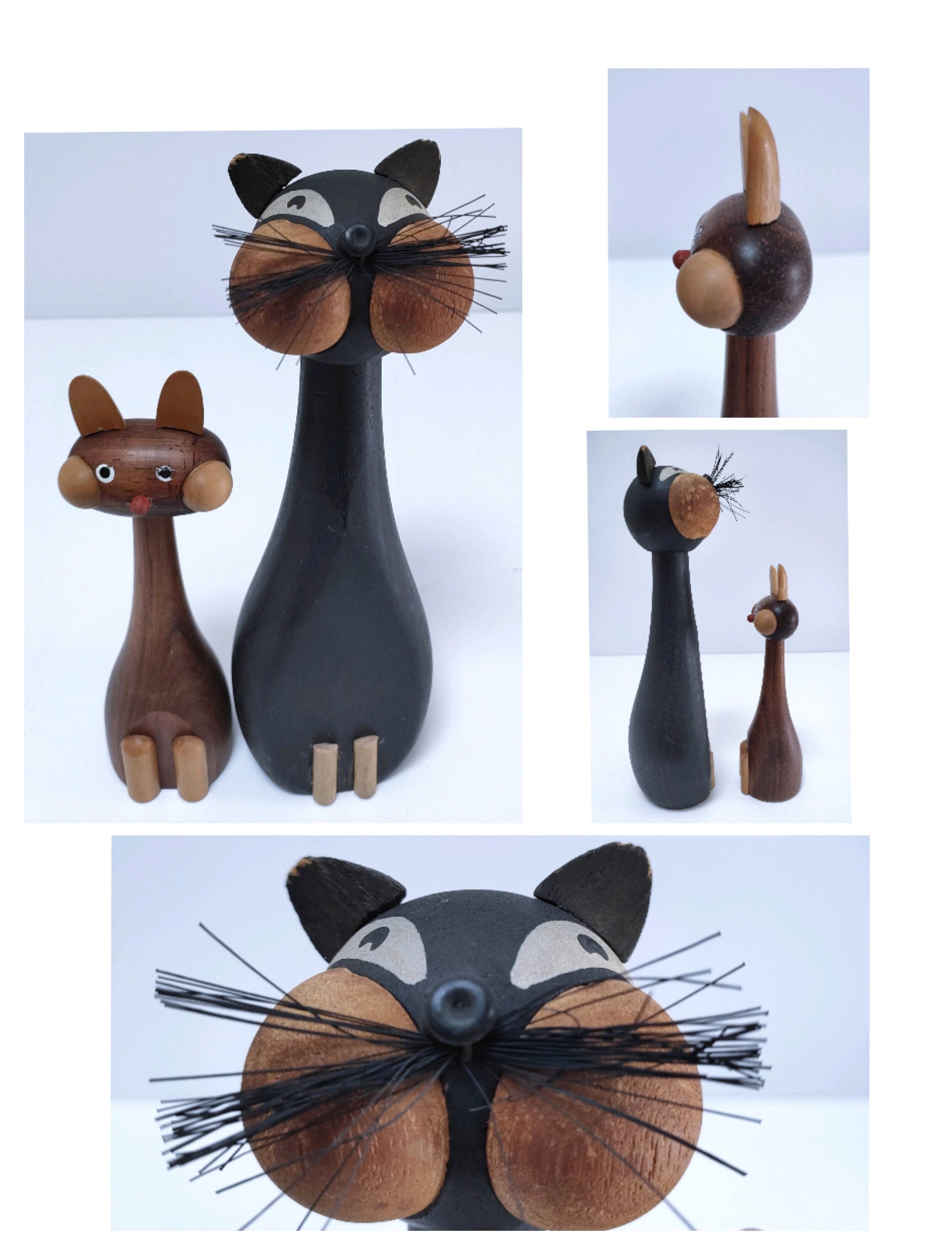 Deux chats bois design scandinave années 60 Laurids Lonborg