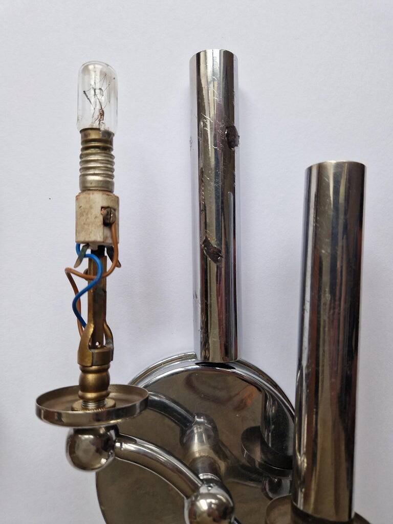 Paire de lampes murales Art Déco / Fonctionnalisme en chrome rares, années 1930