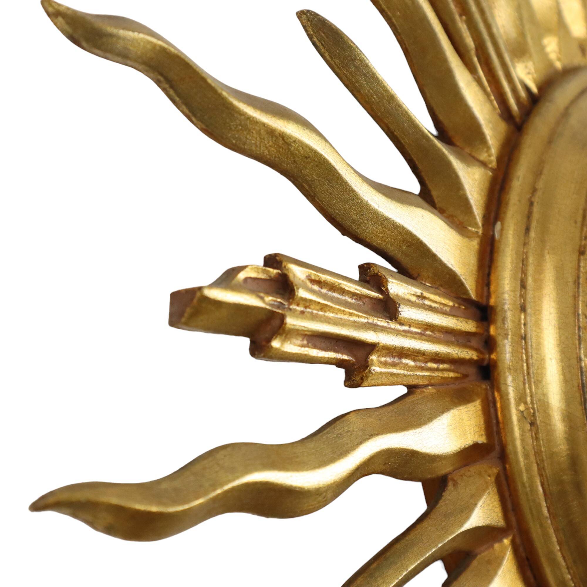 Large Wooden Sun Mirror Sunburst Butler Mirror Gold Witch Eye