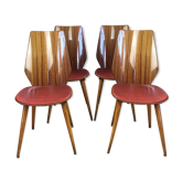 Lot of 4 chairs 1960s skai red compass feet