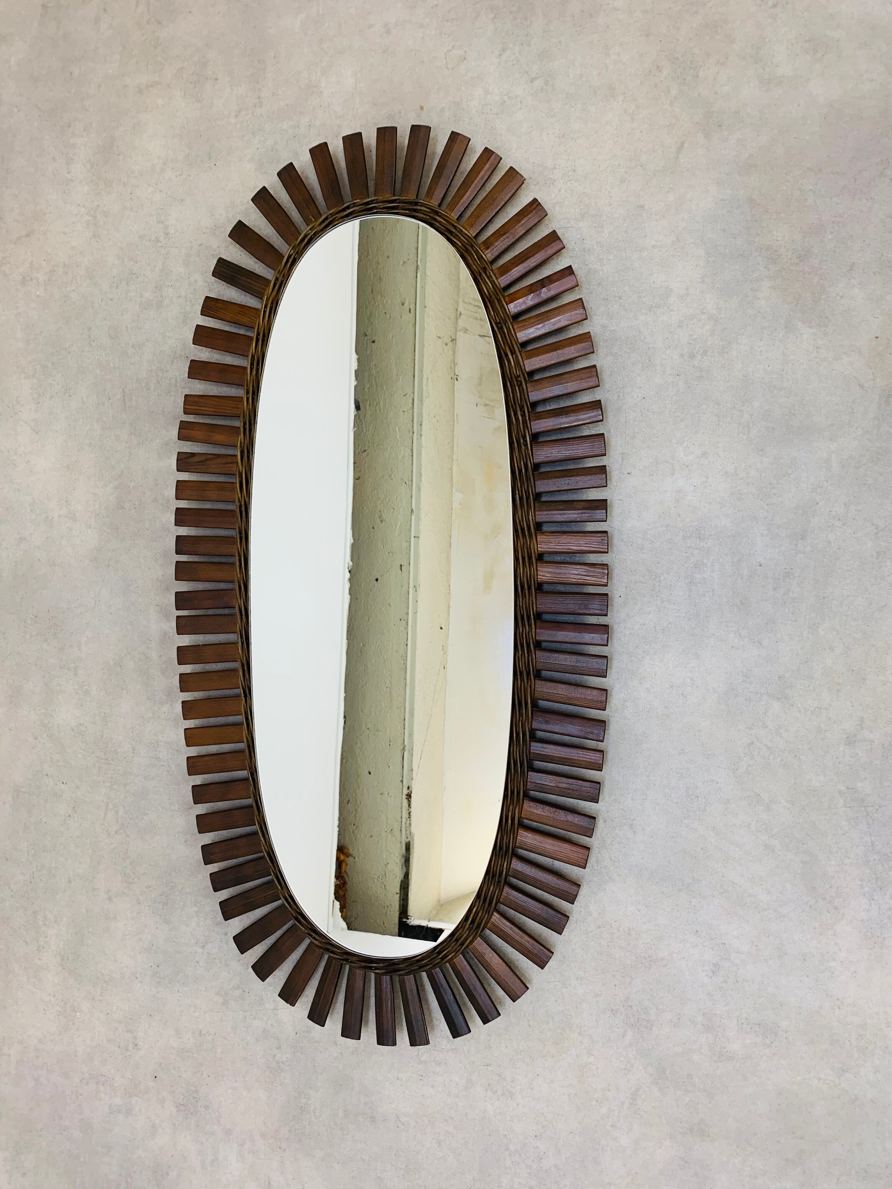 Mirror sun rattan oval 102 x 51 cm chic jungle style