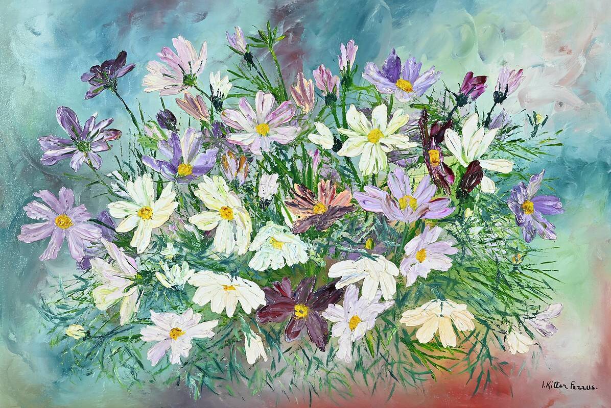 Oil on Panel “Wild Flowers” by I. Kitter Ferrus – Mid 20th Century