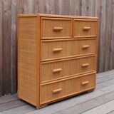 Wooden chest of drawers and rattan