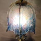 Antique art nouveau bronze lamp with tinted glass shade, 43x16