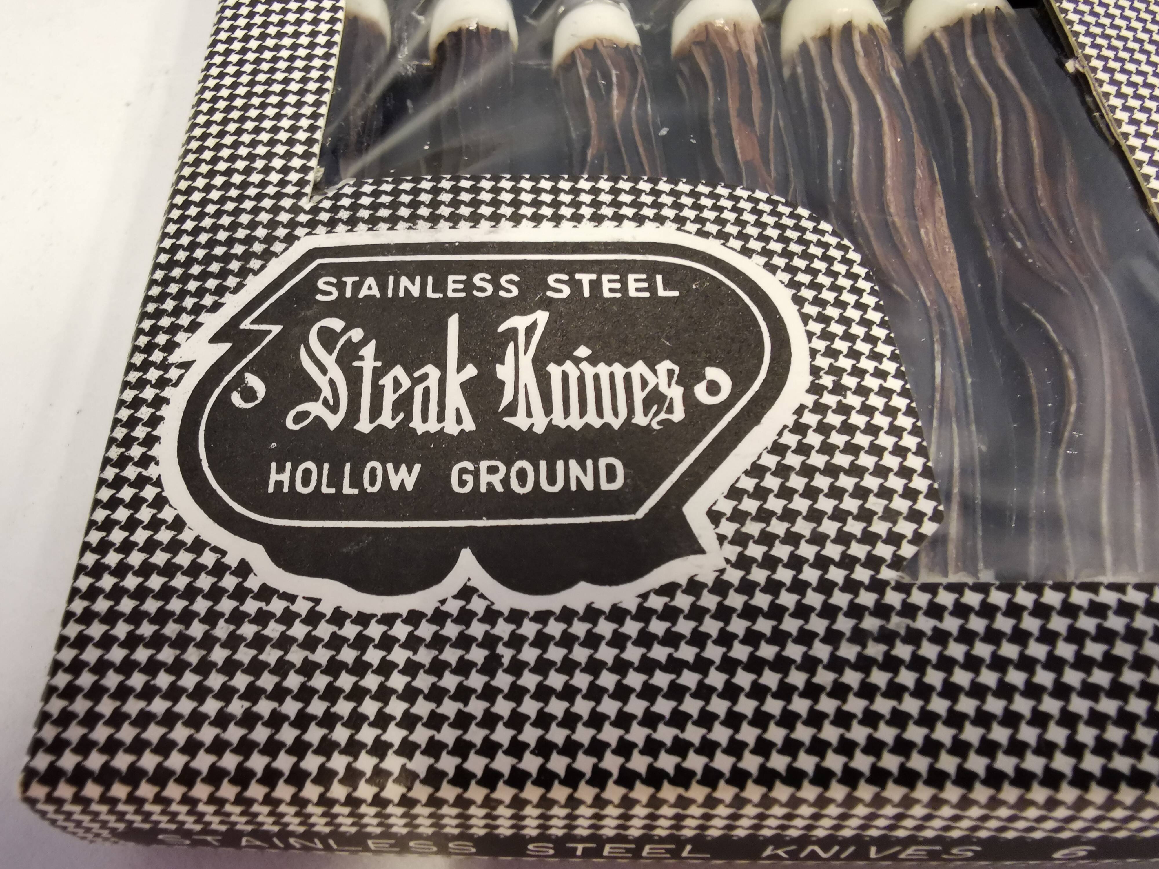Six delicious stainless steel steak knives with bone handles, from Japan