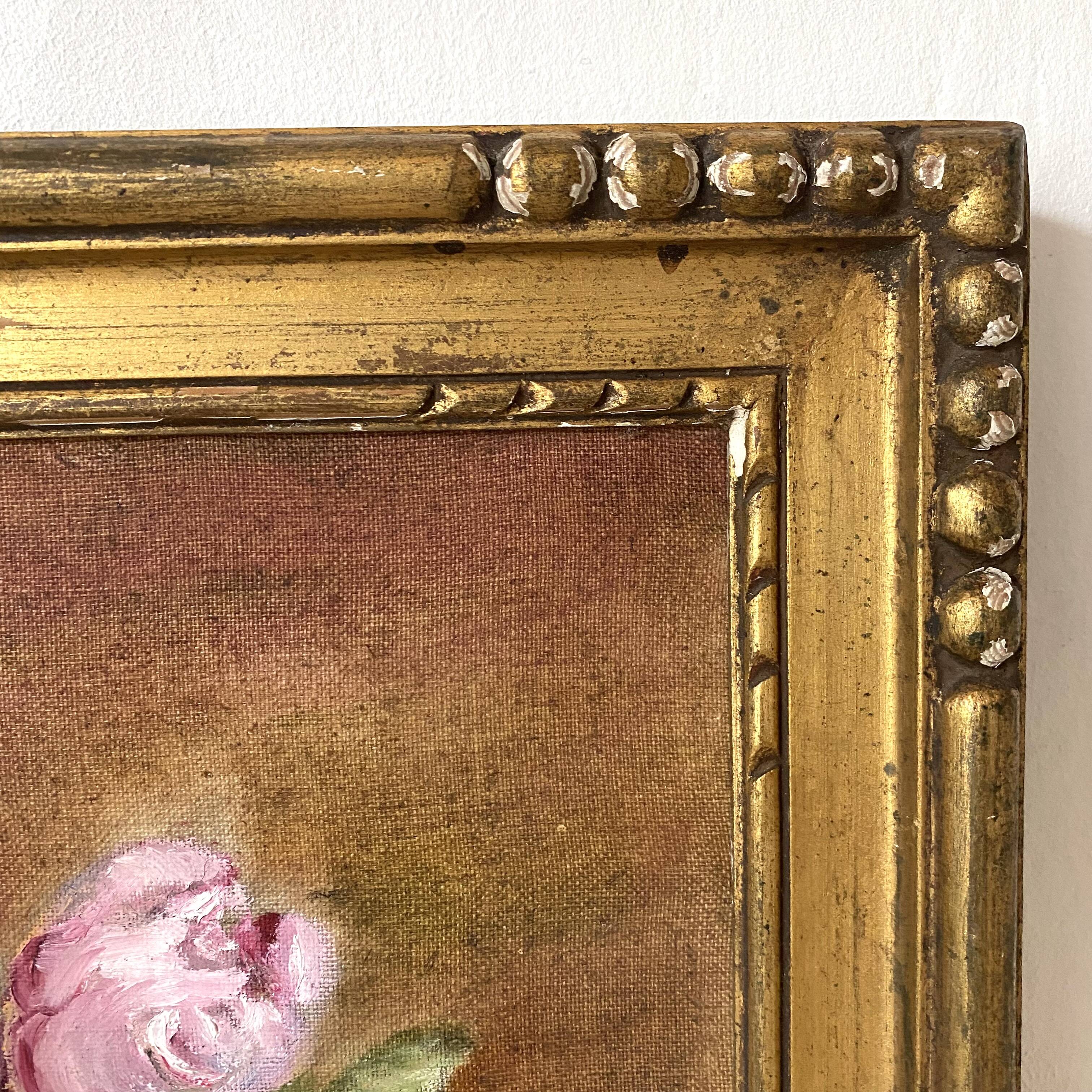 Painting, framed peony canvas