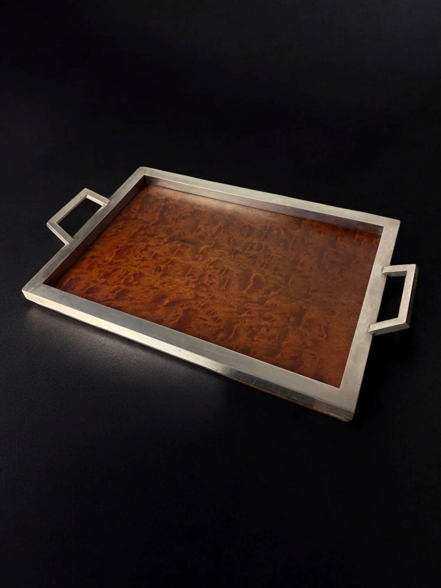 Dior style tray in wood & chromed, Italy, 1970s