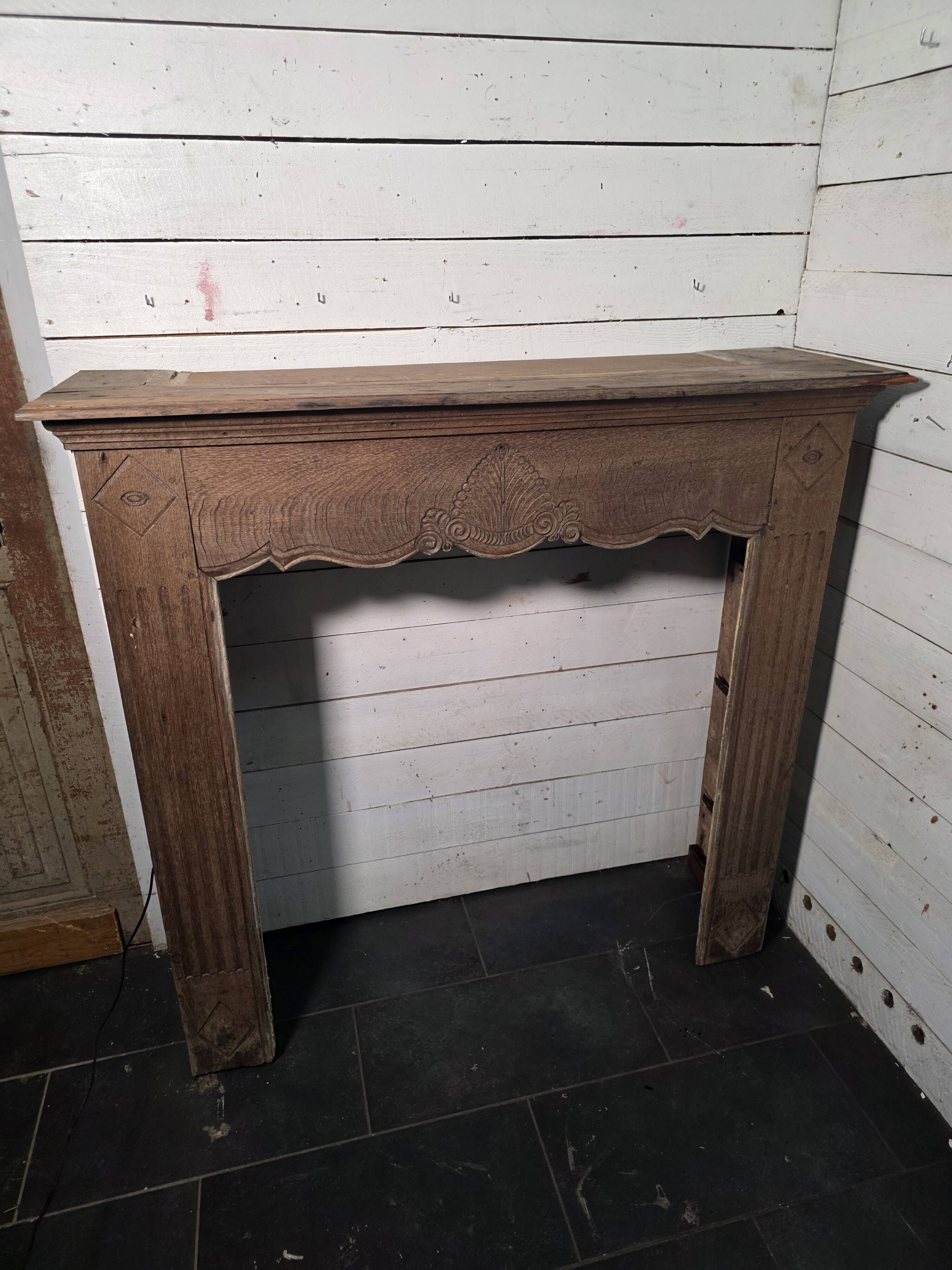 19th-century solid oak fireplace