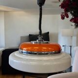 Lampe suspendue vintage blanche et orange space age UFO / lustre