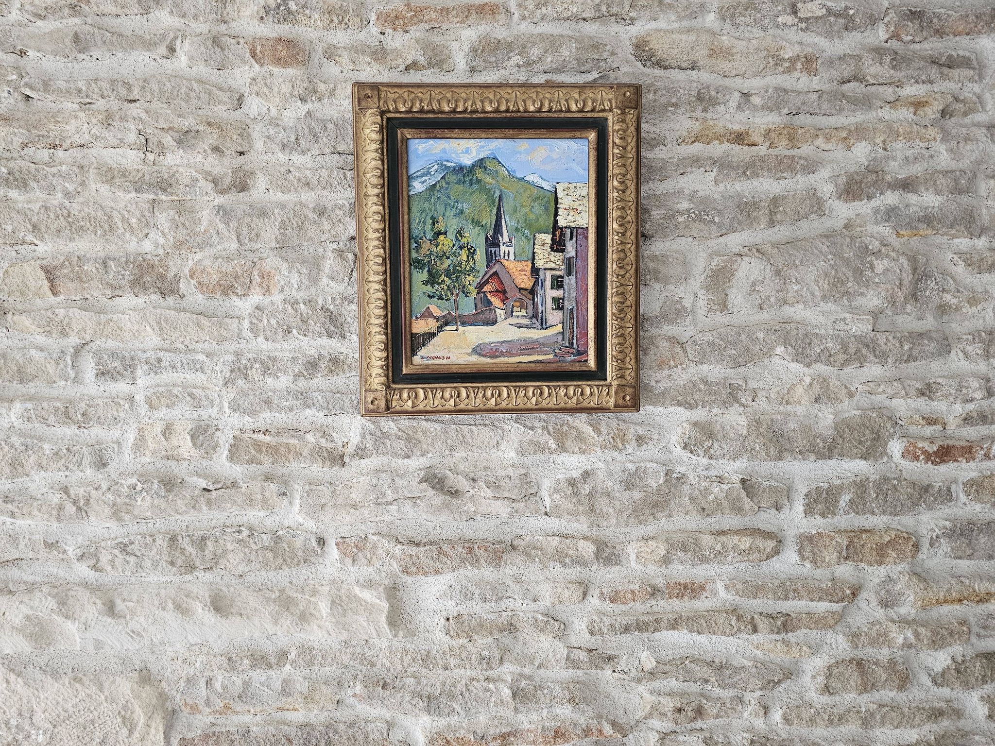Tableau Huile sur toile - Village savoyard signé L Chabaud 86