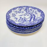 6 Small Dessert Plates in Fine Porcelain with Cherry Blue Decor