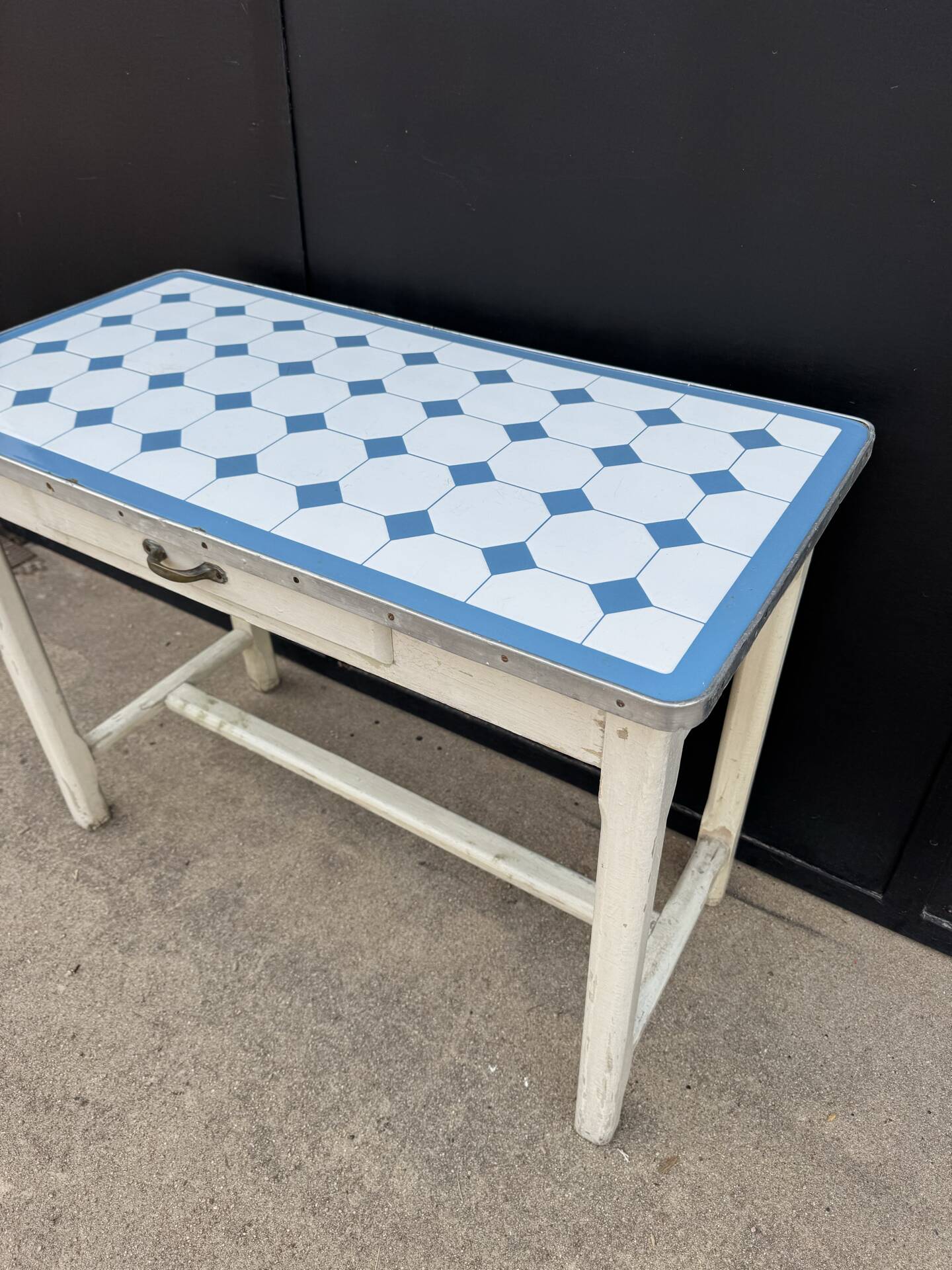 Table cuisine bois tôle émaillée années 50