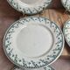 Set of 6 flat plates, Gien Montigny ironstone – old green decoration.