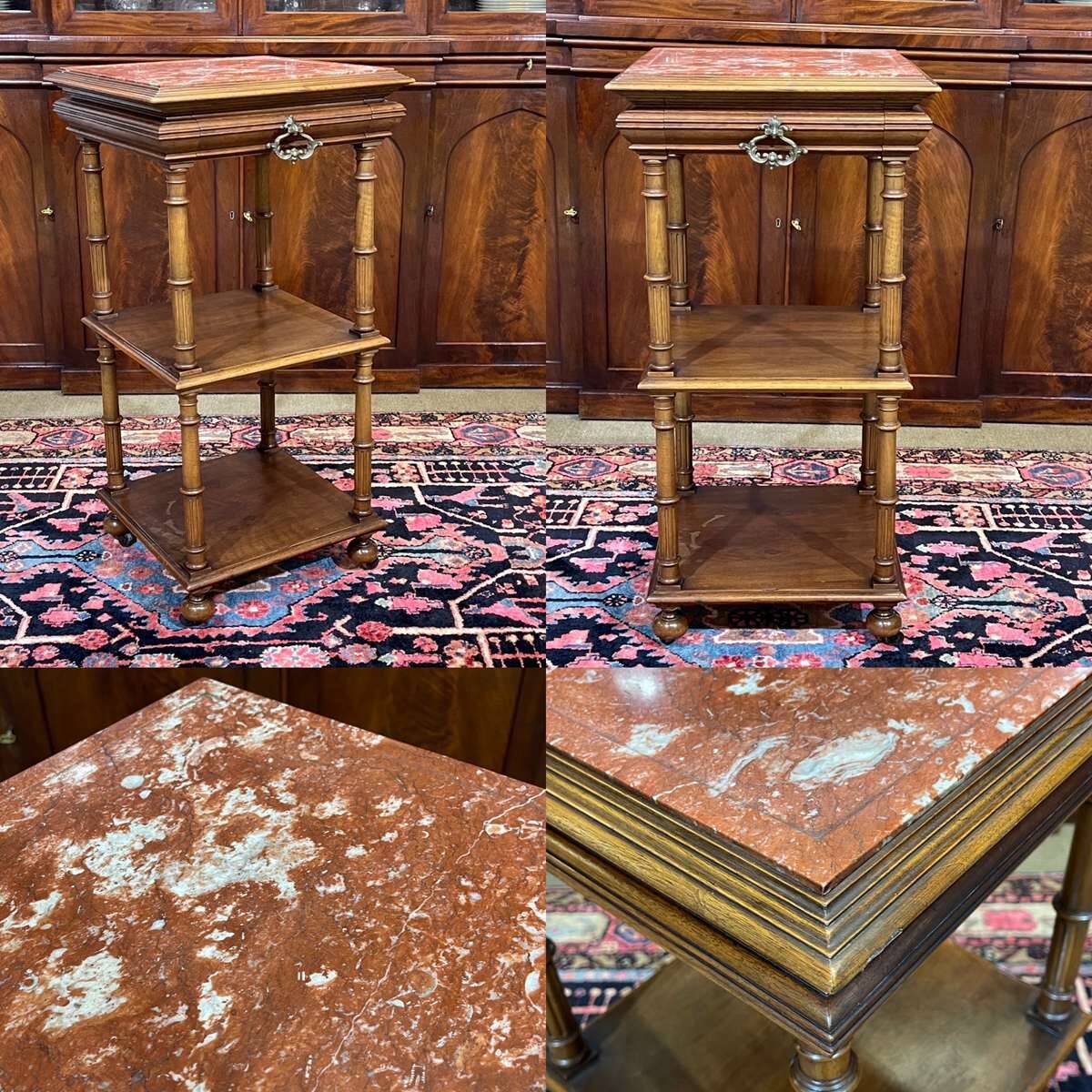 Guéridon Henri II en noyer et dessus marbre début XXème