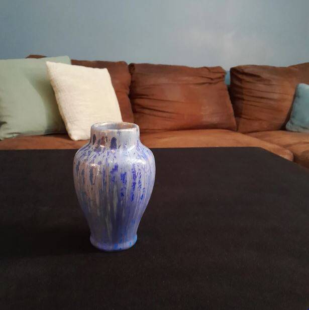Blue and ocher Pierrefonds enameled vase with delicate crystallization glazes. Art Deco.