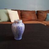 Vase émaillé Pierrefonds bleu et ocre avec délicates glaçures à cristallisation. Art Déco.
