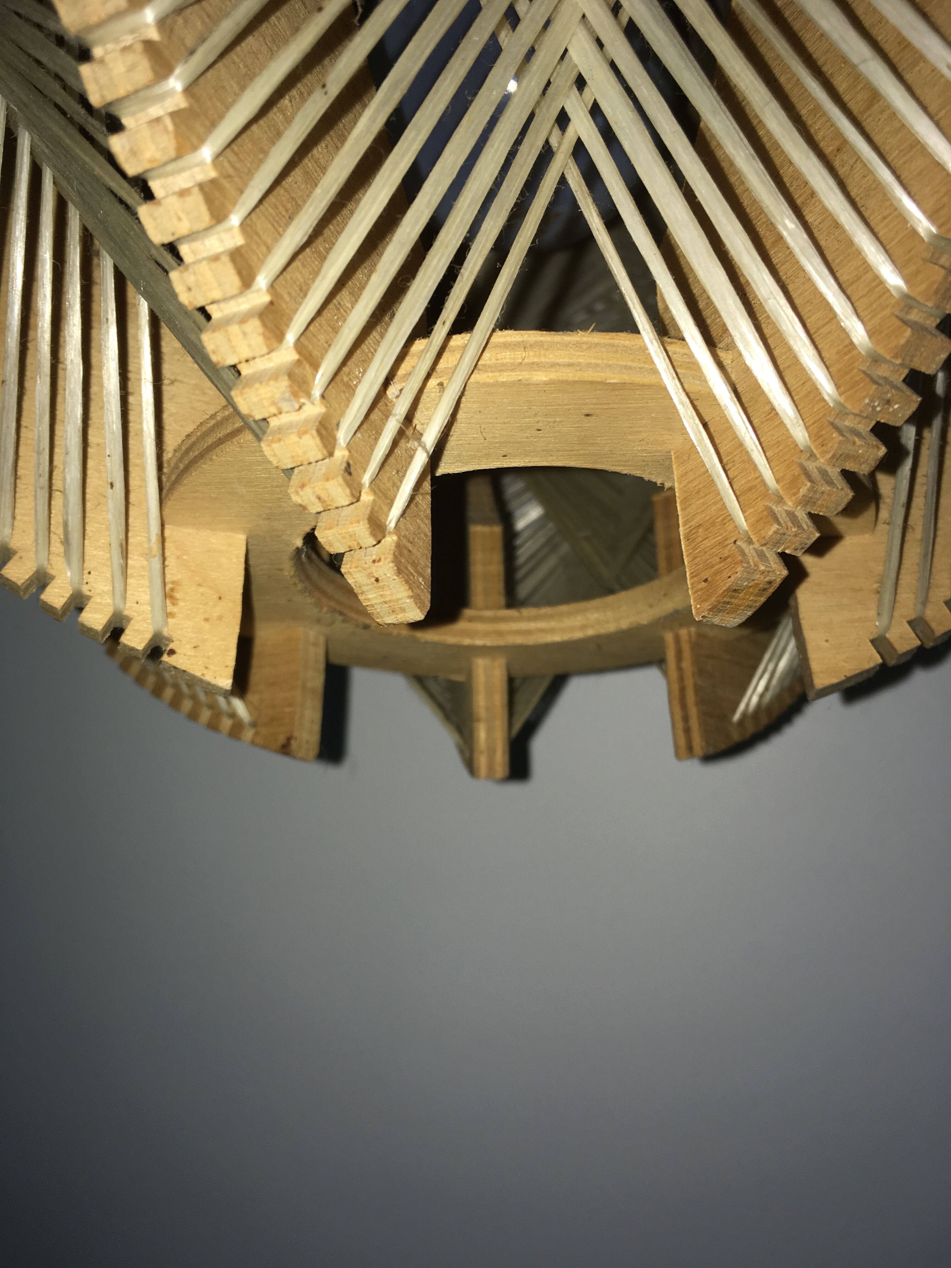 Wire and wood hanging lamp 1960, Scandinavian vintage