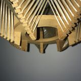 Wire and wood hanging lamp 1960, Scandinavian vintage