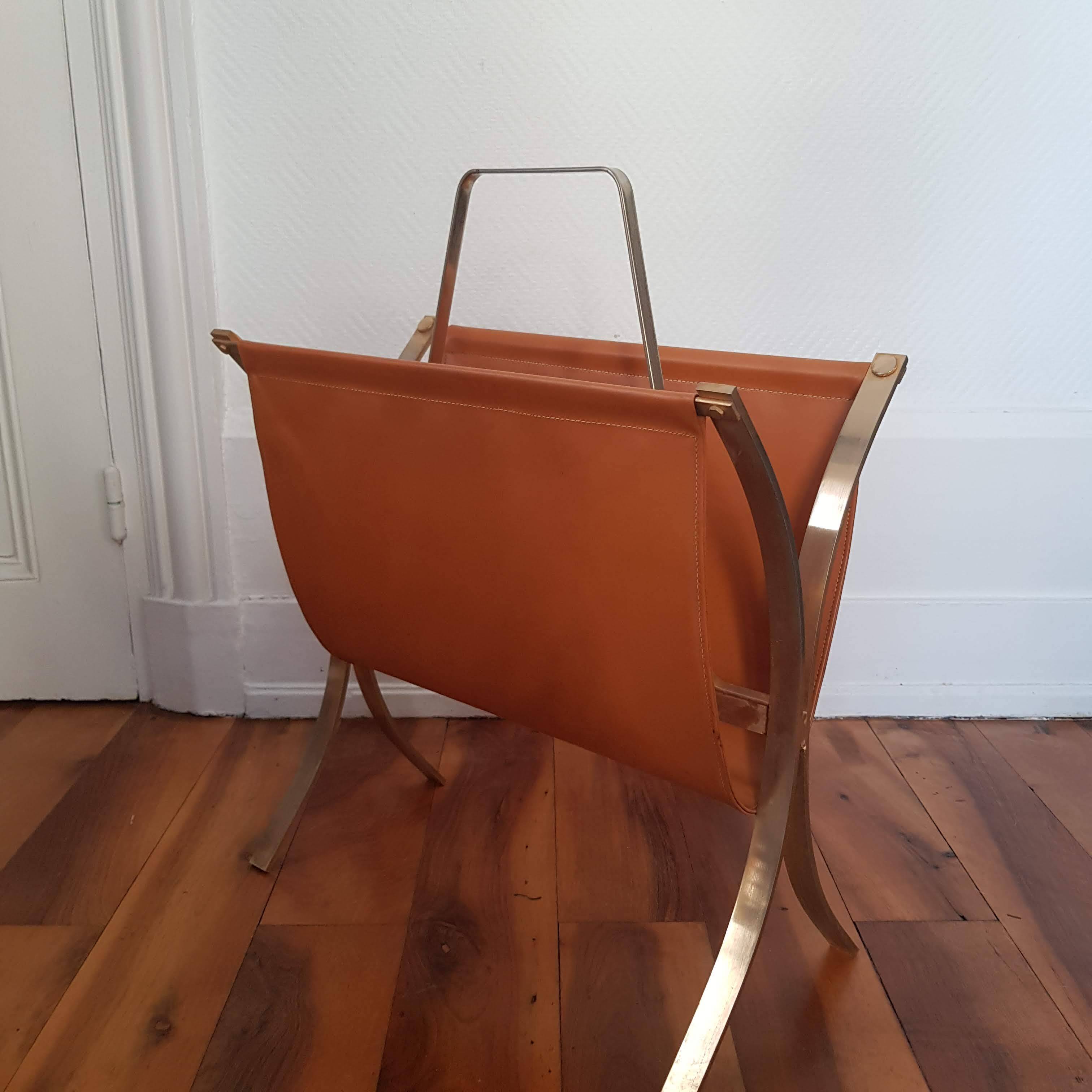 Camel leather and brass magazine holder