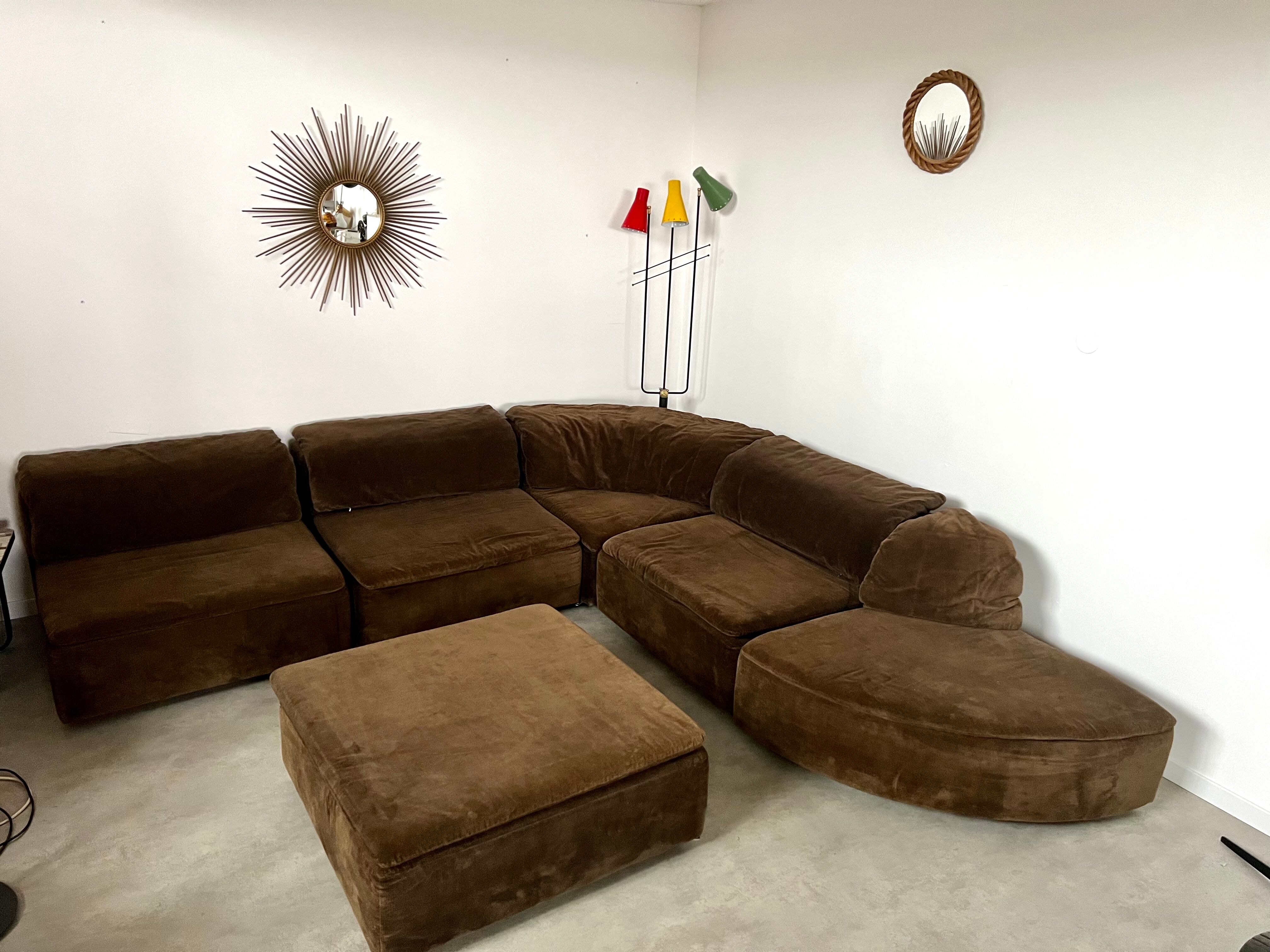 Old vintage modular sofa 6 elements of the 70s velvet / design