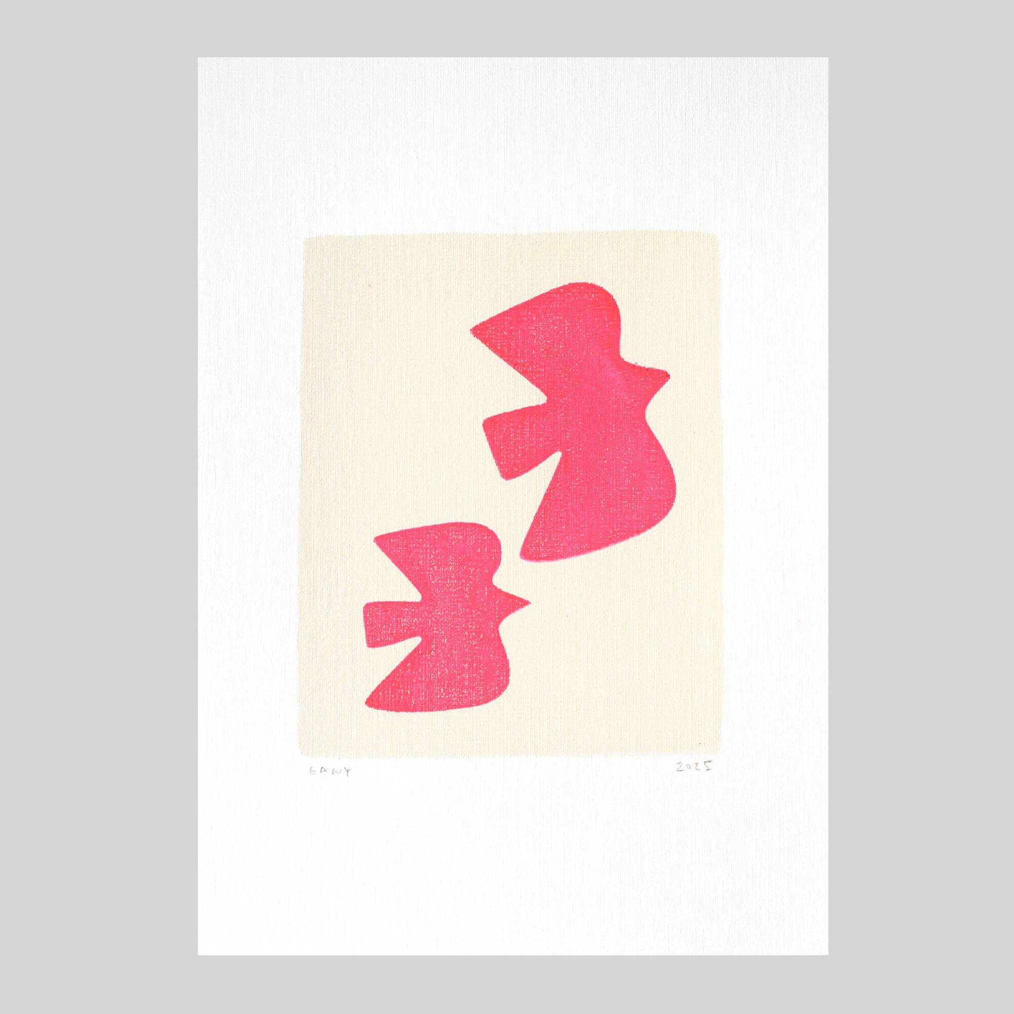 Painting of birds - fluorescent pink - signed Eawy