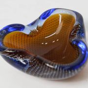 Cendrier Murano verre bullé orange bleu et transparent 1960
