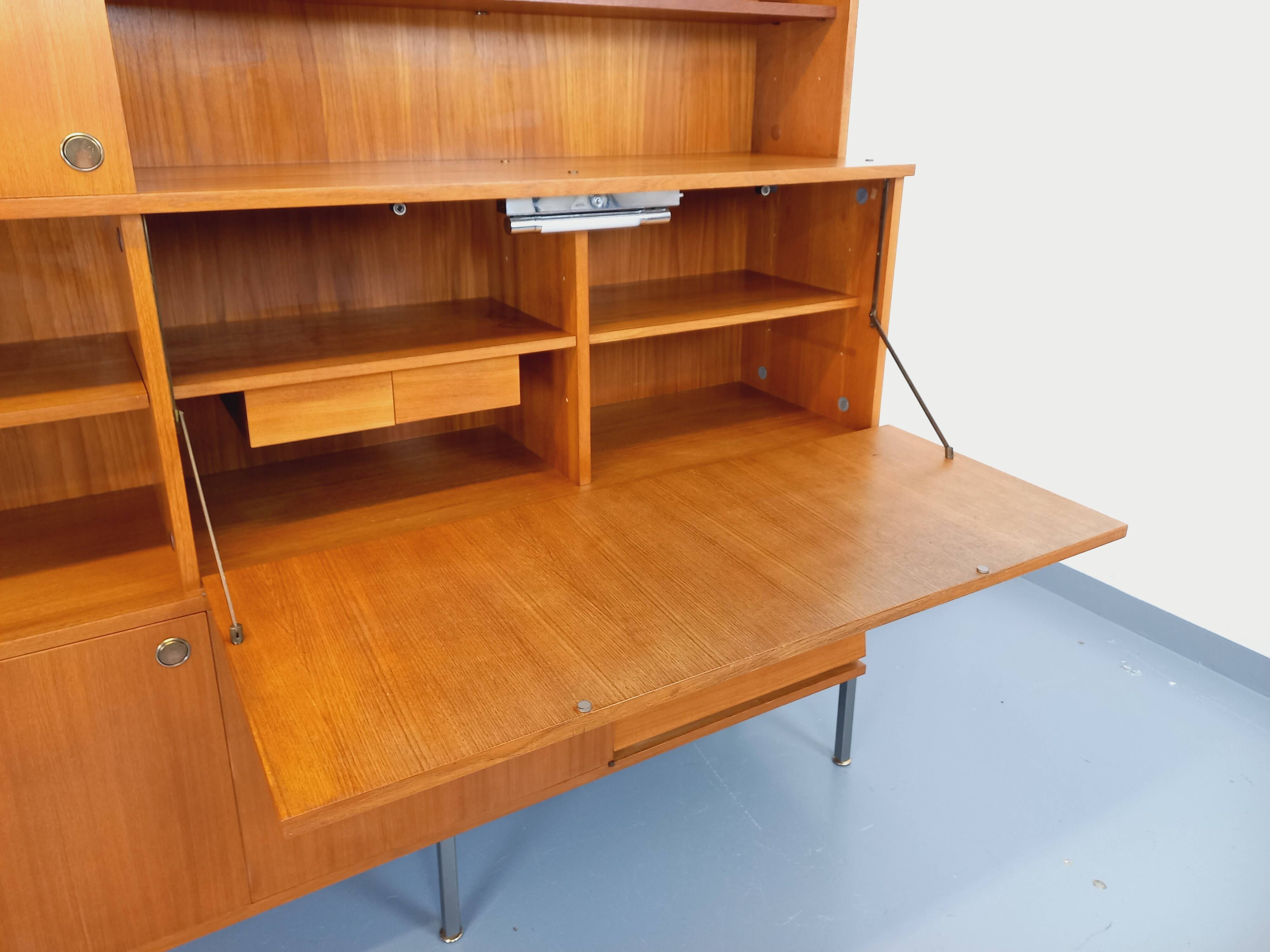 Louis Paolozzi modernist teak bookcase and secretary storage unit