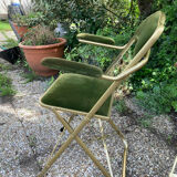 Set of 4 vintage folding armchairs in green velvet