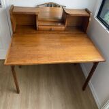 Wooden console table / vintage folding desk with mirror and small drawer