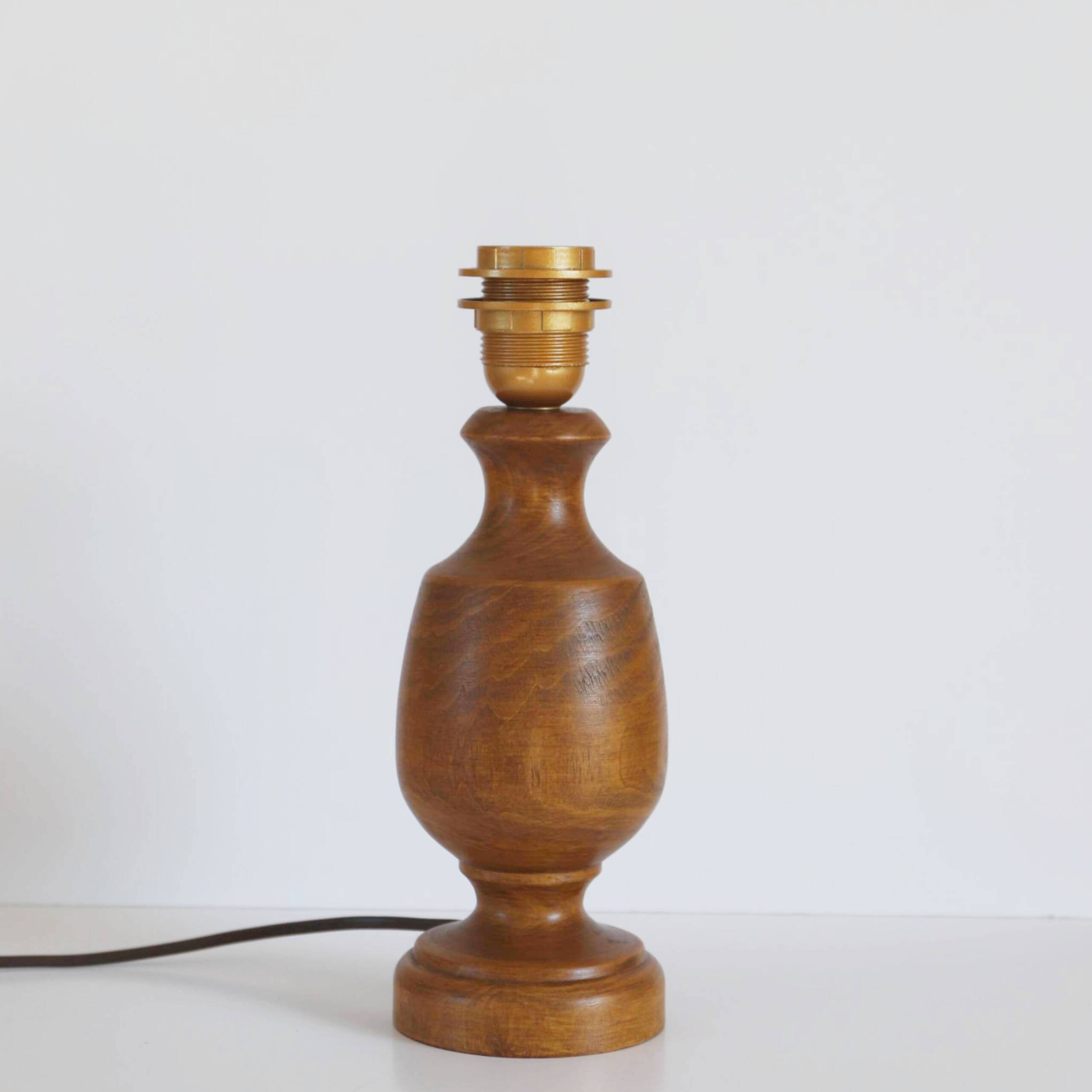 Vintage wooden foot lamp and printed oval lampshade