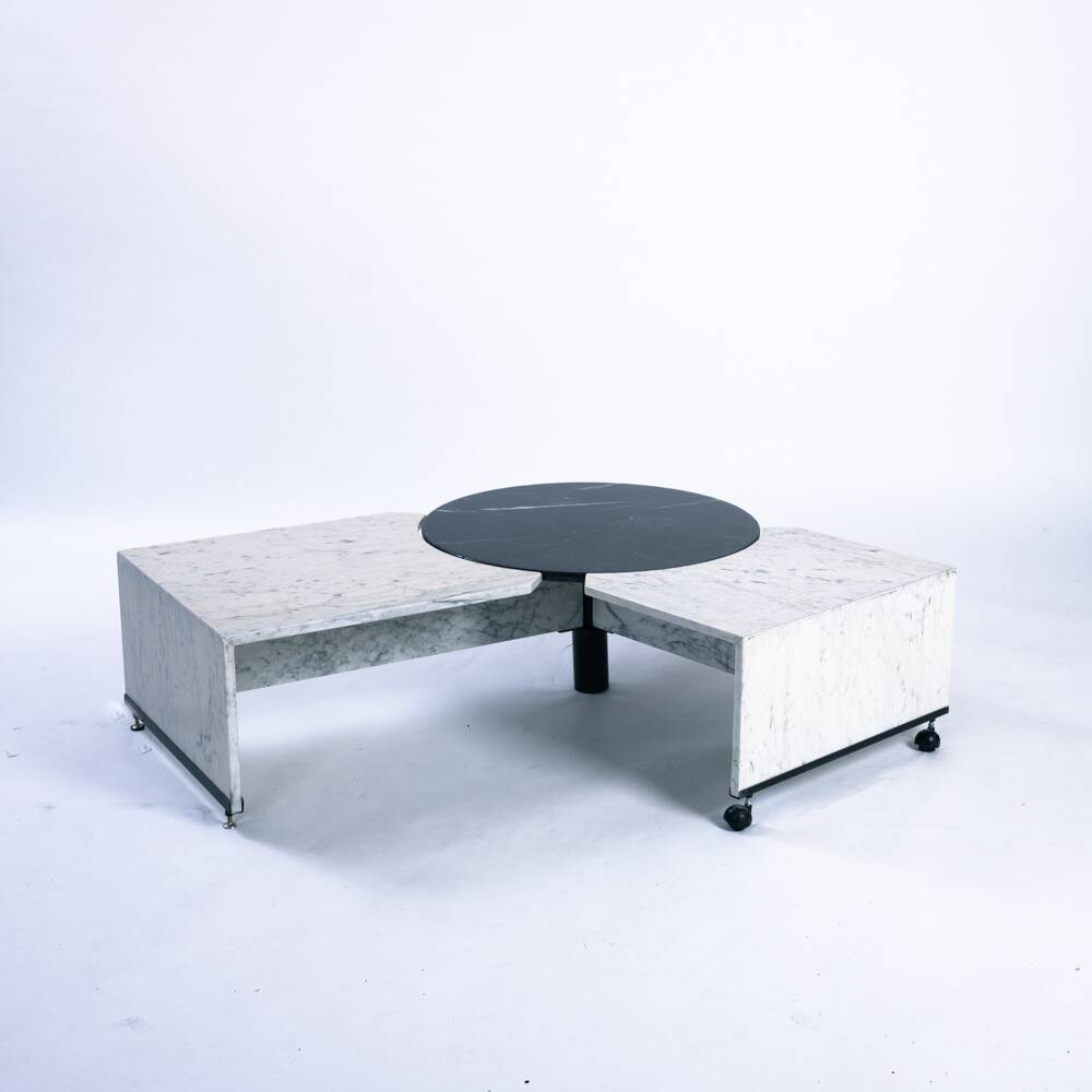Table basse réglable en marbre noir et blanc italien, années 1980