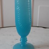Turquoise blue serrated opaline vase