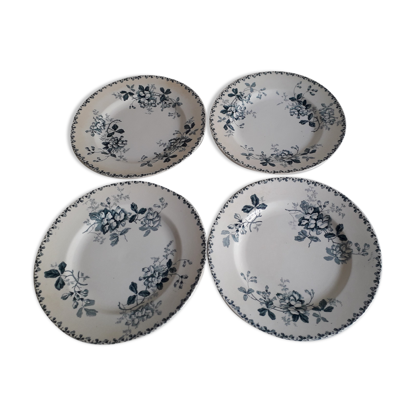 Lot de 4 assiettes plates modèle Acacia faïence de Saint-Amand